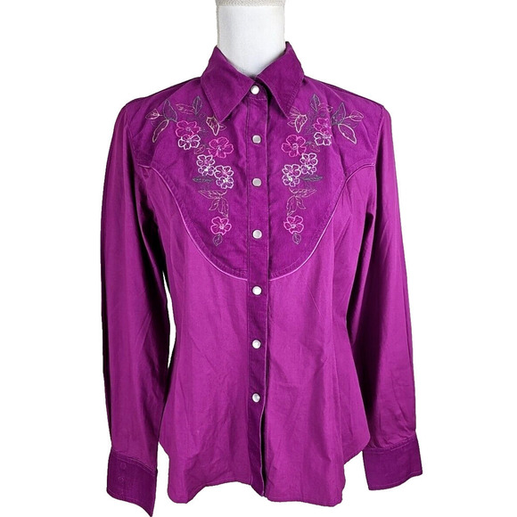 i.e Relaxed Vintage Purple Cowgirl Shirt Cottagecore Floral Crochet Western 12. - Picture 4 of 9
